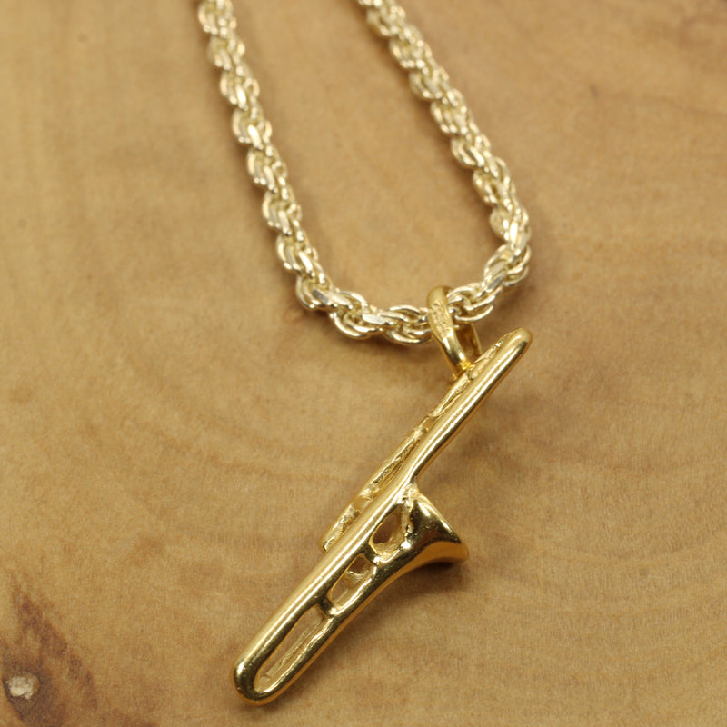Gold Trombone Necklace for him or her made in 14kt gold vermeil