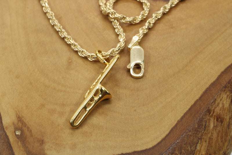 Gold Trombone Necklace for him or her made in 14kt gold vermeil