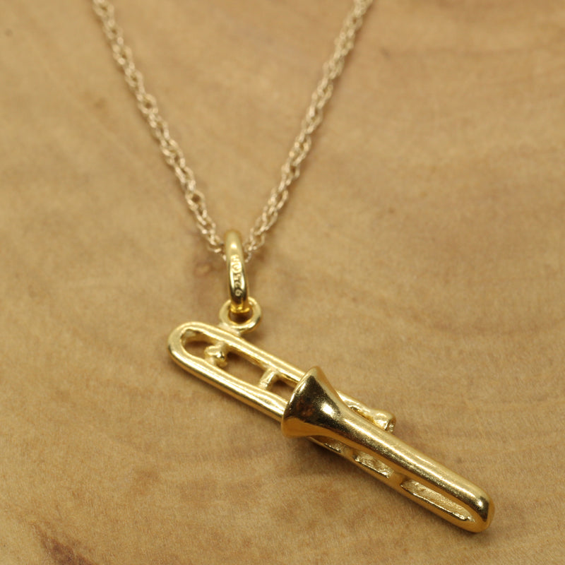 Gold Trombone Necklace for him or her made in 14kt gold vermeil