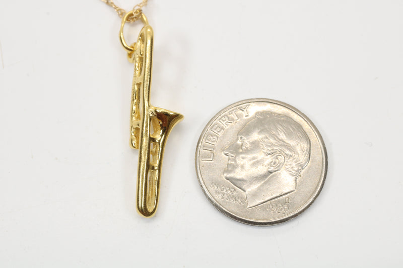 Gold Trombone Necklace for him or her made in 14kt gold vermeil