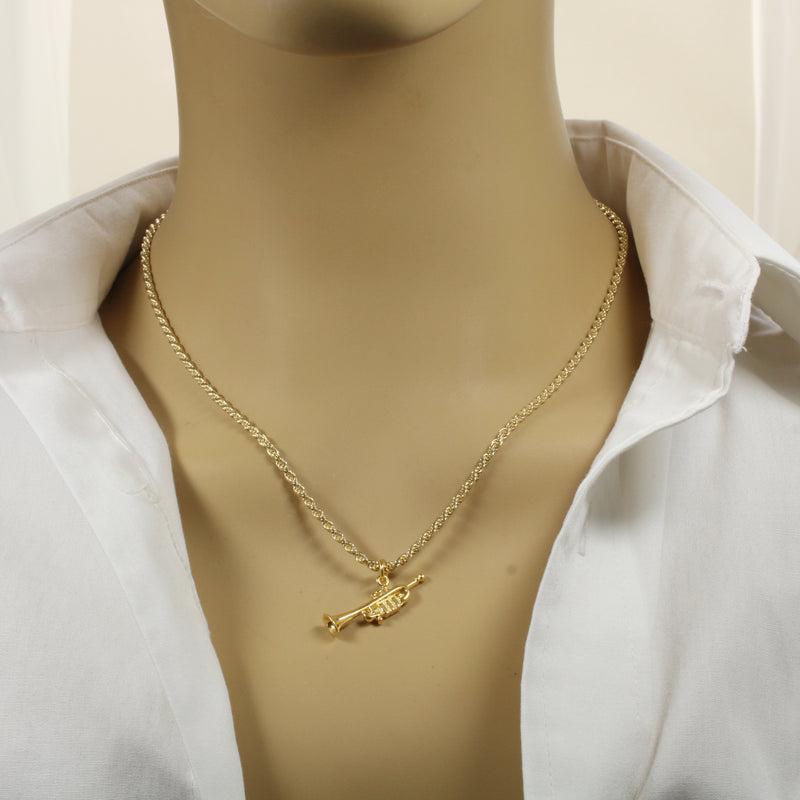 Gold Trumpet Necklace for him or her made in 14kt gold vermeil
