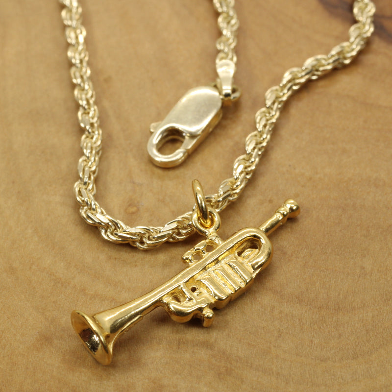 Gold Trumpet Necklace for him or her made in 14kt gold vermeil