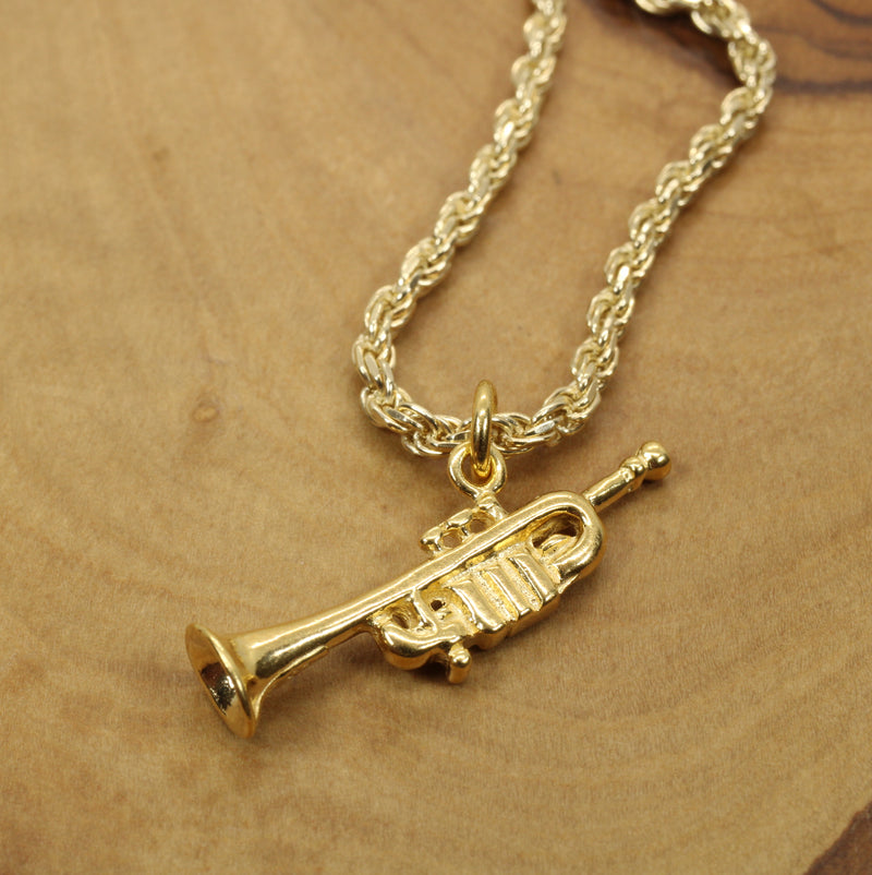 Gold Trumpet Necklace for him or her made in 14kt gold vermeil