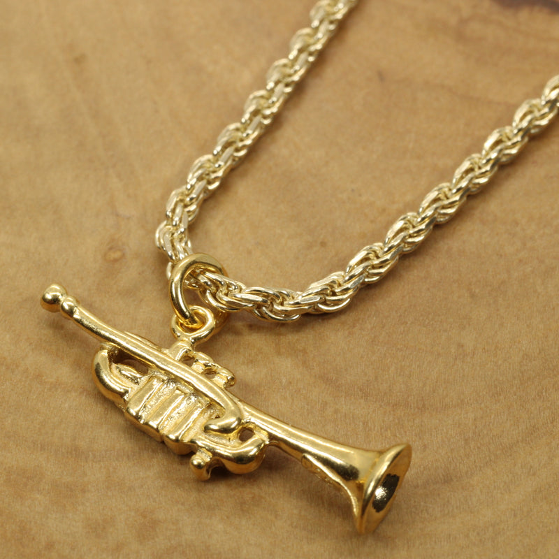 Gold Trumpet Necklace for him or her made in 14kt gold vermeil