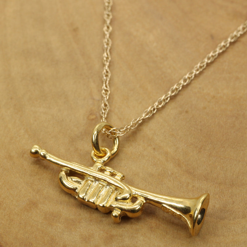 Gold Trumpet Necklace for him or her made in 14kt gold vermeil