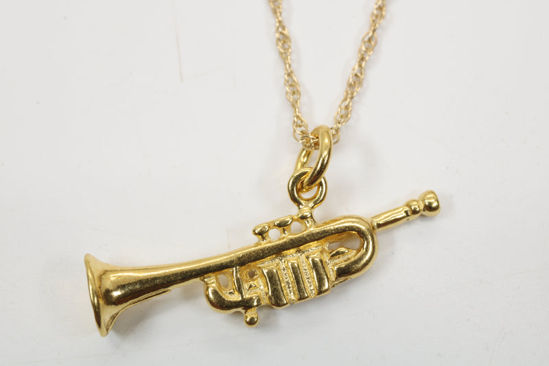 Gold Trumpet Necklace for him or her made in 14kt gold vermeil