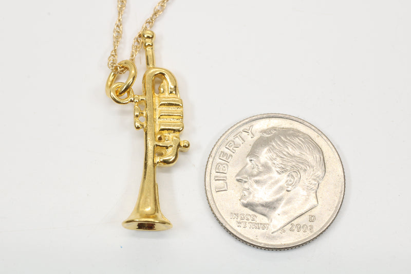 Gold Trumpet Necklace for him or her made in 14kt gold vermeil
