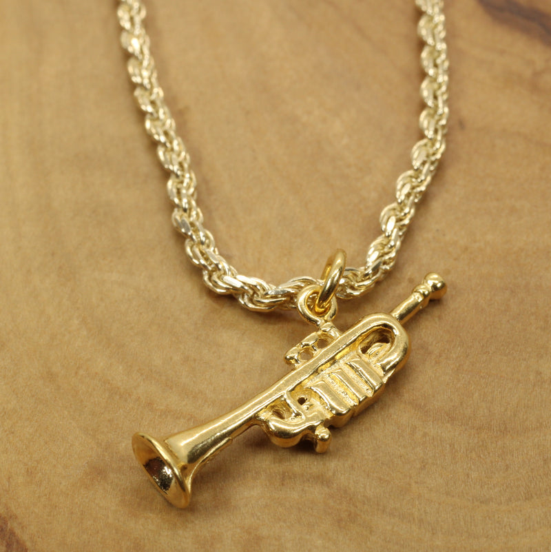 Gold Trumpet Necklace for him or her made in 14kt gold vermeil