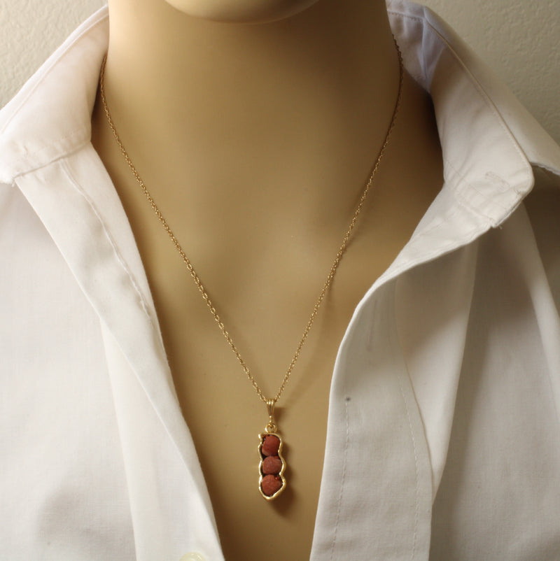 Gold Red Jasper Peanut Necklace with three peanuts 14kt Gold Vermeil