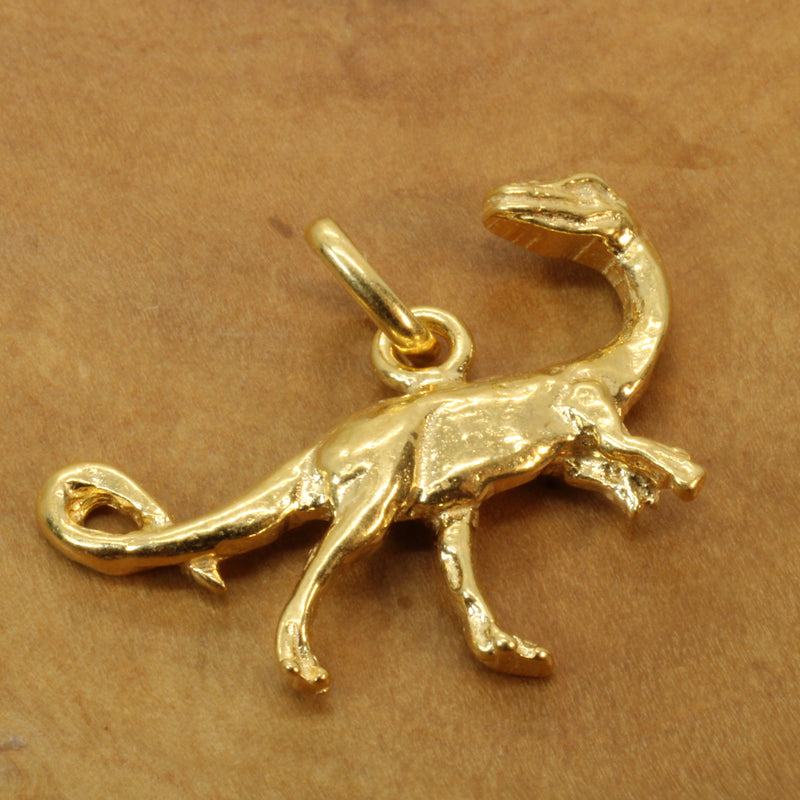 Gold Velociraptor Dinosaur Necklace for him or her made in gold vermeil