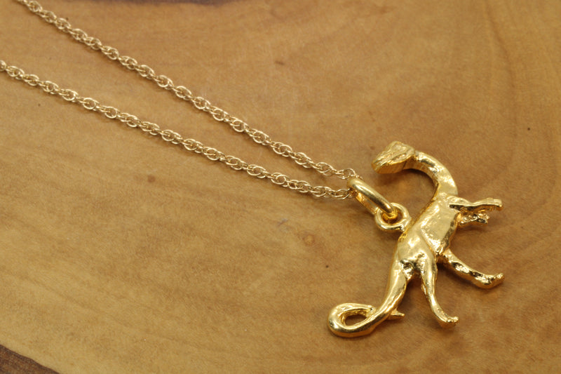 Gold Velociraptor Dinosaur Necklace for him or her made in gold vermeil