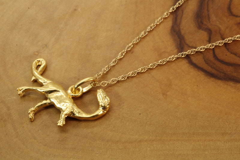 Gold Velociraptor Dinosaur Necklace for him or her made in gold vermeil