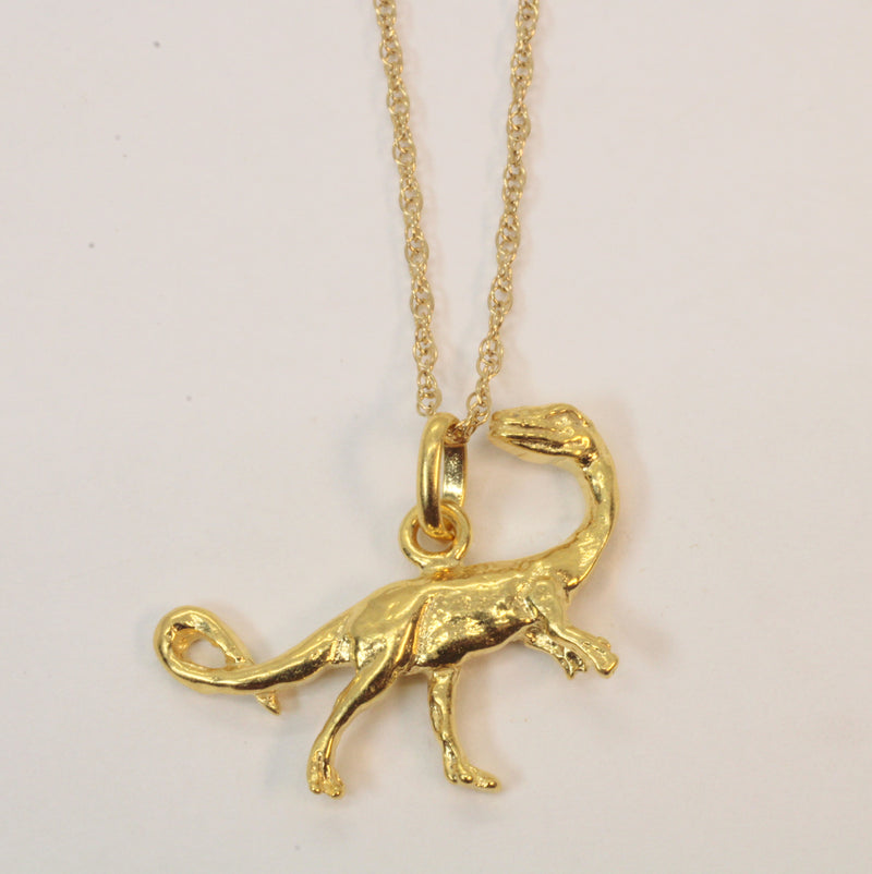 Gold Velociraptor Dinosaur Necklace for him or her made in gold vermeil