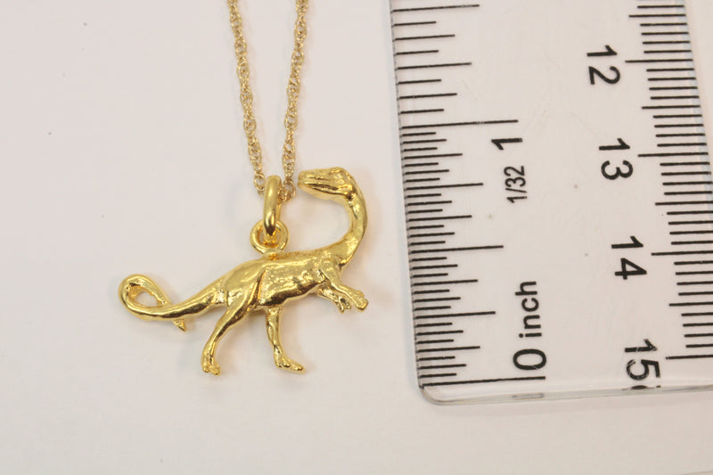 Gold Velociraptor Dinosaur Necklace for him or her made in gold vermeil