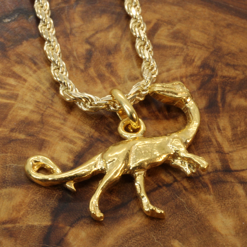 Gold Velociraptor Dinosaur Necklace for him or her made in gold vermeil