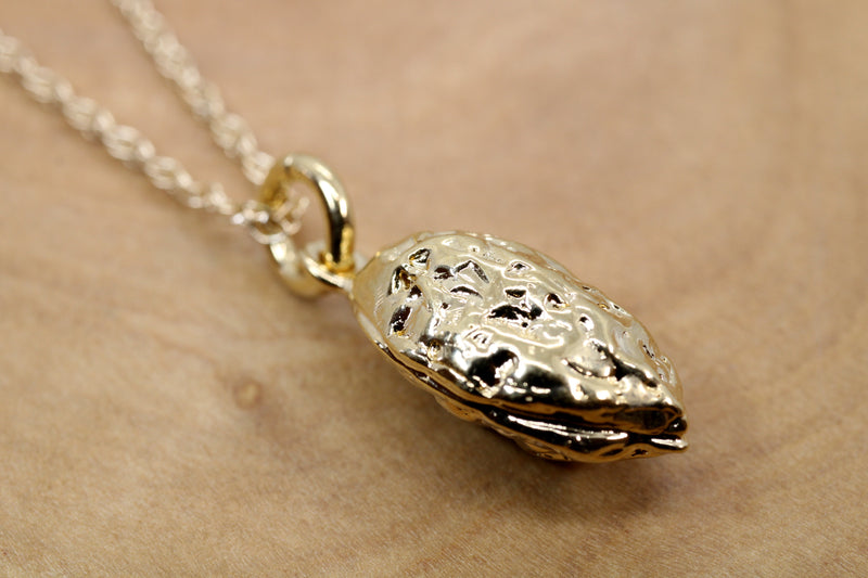 Gold Walnut Necklace or Charm with 14kt gold vermeil Walnut for her