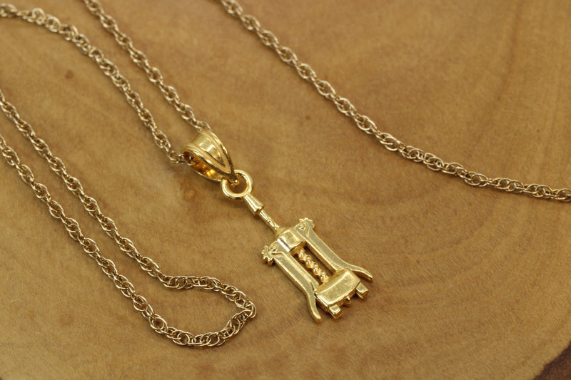 Gold Wine Bottle Corkscrew Necklace made in 14kt gold vermeil