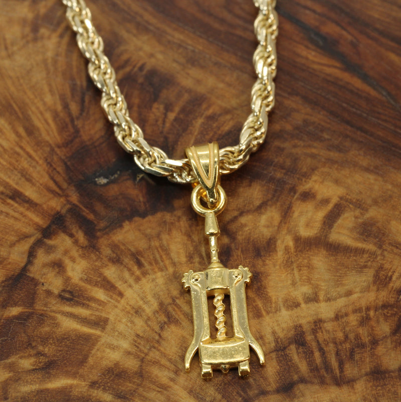 Gold Wine Bottle Corkscrew Necklace made in 14kt gold vermeil