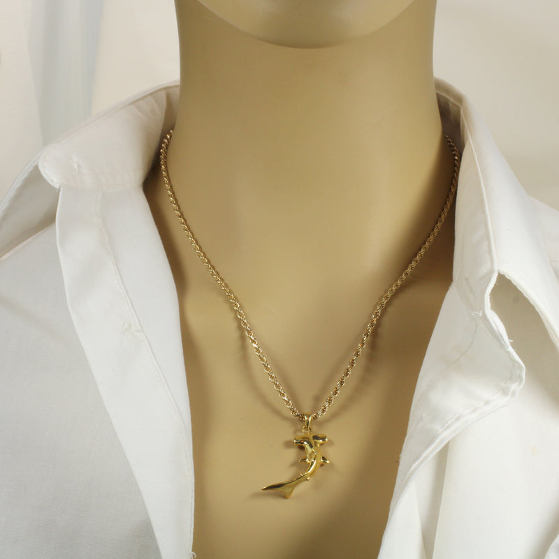 Large Gold Hammerhead Shark Necklace for him or her