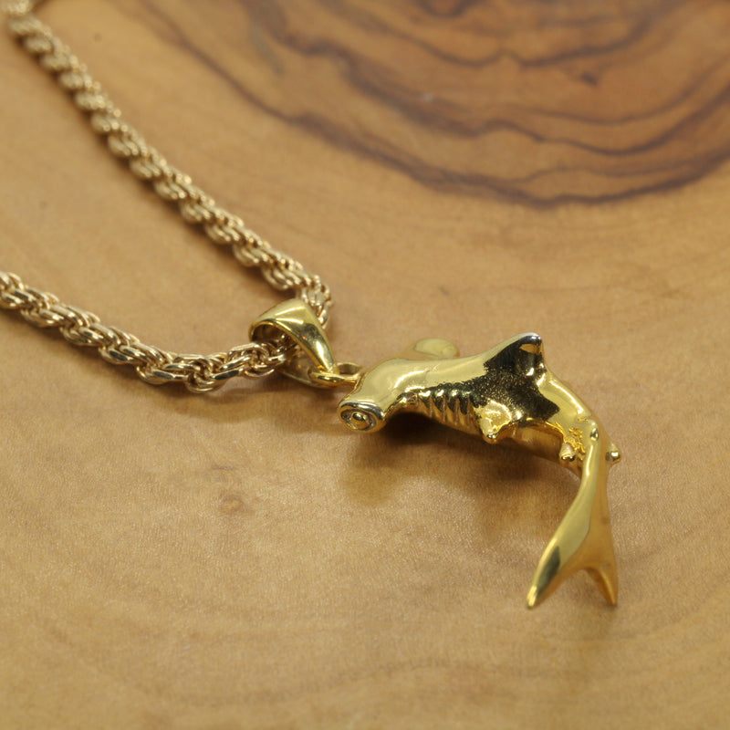 Large Gold Hammerhead Shark Necklace for him or her