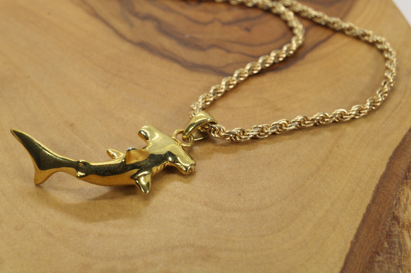 Large Gold Hammerhead Shark Necklace for him or her