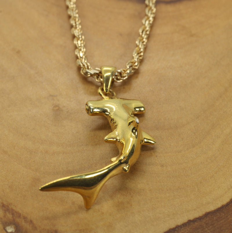 Large Gold Hammerhead Shark Necklace for him or her