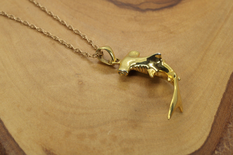 Large Gold Hammerhead Shark Necklace for him or her
