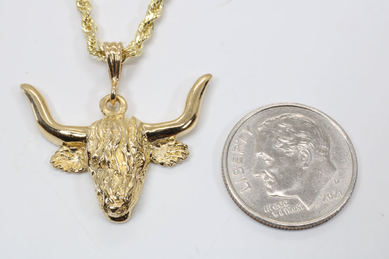 Gold Highland Cattle Necklace made in solid 14kt Gold for Him or Her