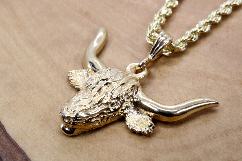 Gold Highland Cattle Necklace made in solid 14kt Gold for Him or Her