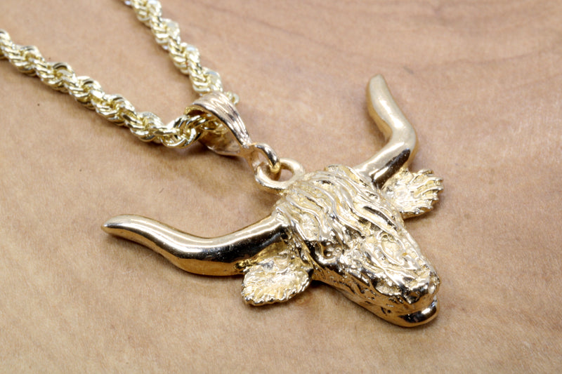 Gold Highland Cattle Necklace made in solid 14kt Gold for Him or Her