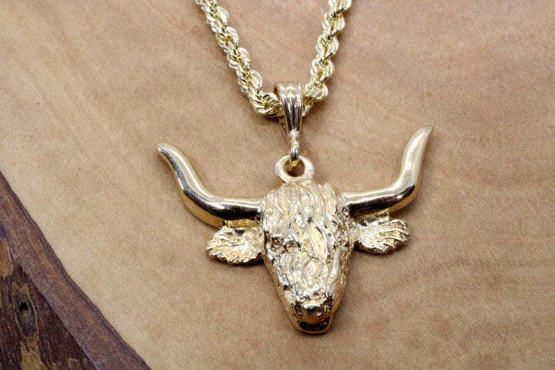 Gold Highland Cattle Necklace made in solid 14kt Gold for Him or Her