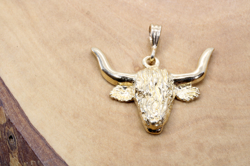 Gold Highland Cattle Necklace made in solid 14kt Gold for Him or Her