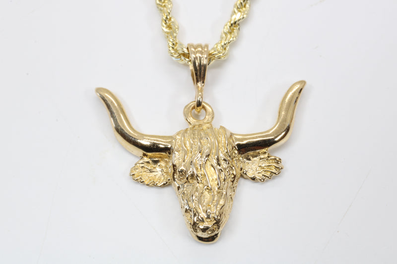 Gold Highland Cattle Necklace made in solid 14kt Gold for Him or Her