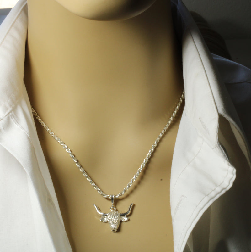 Highland Cattle Necklace made in solid 925 Sterling Silver for Him or Her