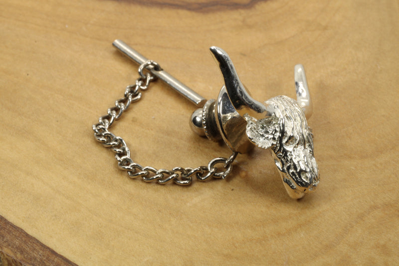 Highland Cattle Tie Tack or Pin made in solid 925 Sterling Silver for Him or Her