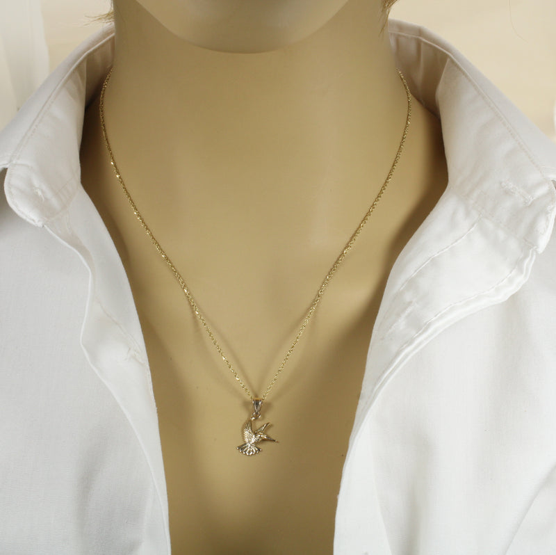 Real 14kt Gold Hummingbird Necklace for her