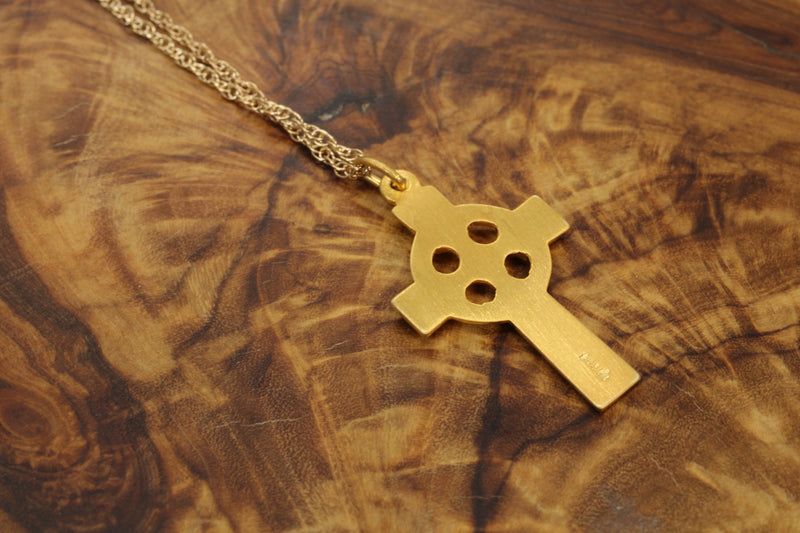 Gold Celtic Cross Necklace in a medium size made in 14kt gold vermeil