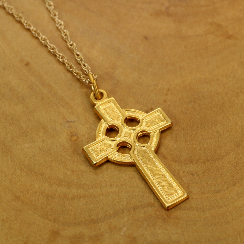 Gold Celtic Cross Necklace in a medium size made in 14kt gold vermeil