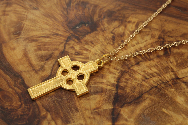 Gold Celtic Cross Necklace in a medium size made in 14kt gold vermeil