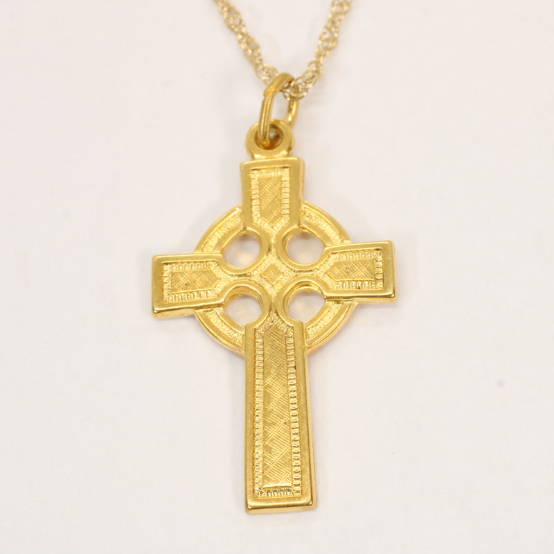 Gold Celtic Cross Necklace in a medium size made in 14kt gold vermeil