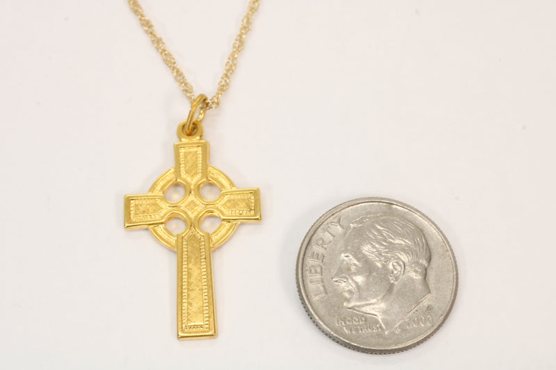 Gold Celtic Cross Necklace in a medium size made in 14kt gold vermeil