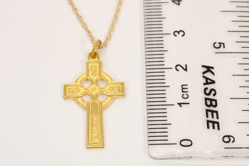 Gold Celtic Cross Necklace in a medium size made in 14kt gold vermeil
