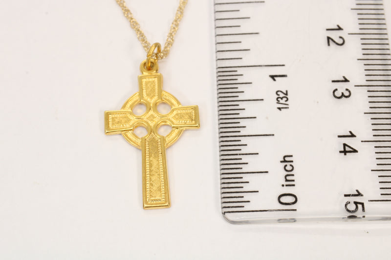 Gold Celtic Cross Necklace in a medium size made in 14kt gold vermeil