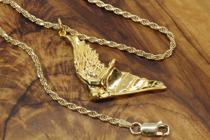 Gold Flying Human Man Hang Glider Necklace made in 14kt gold vermeil