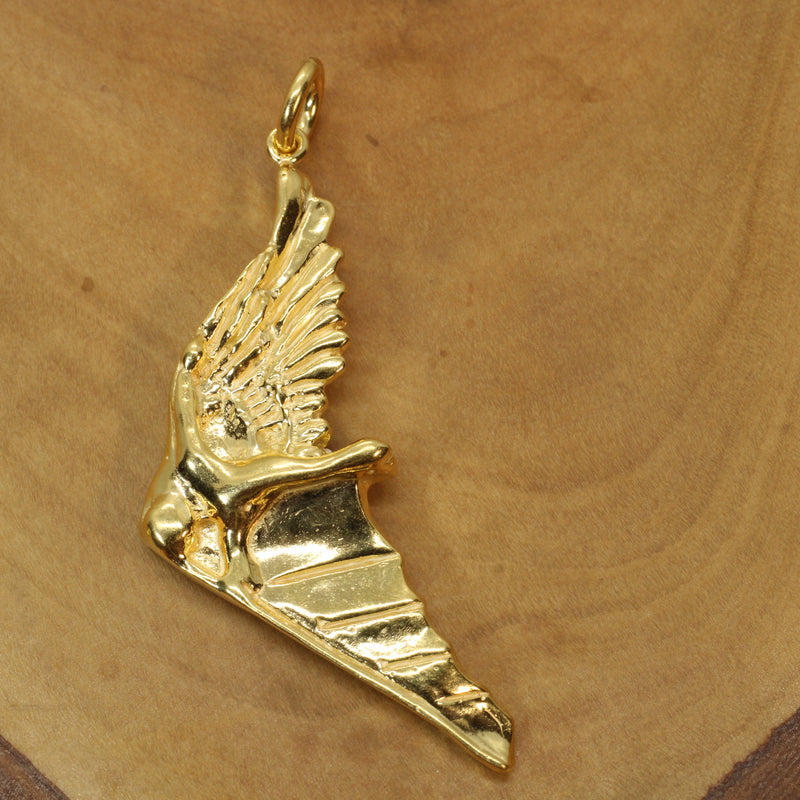 Gold Flying Human Man Hang Glider Necklace made in 14kt gold vermeil