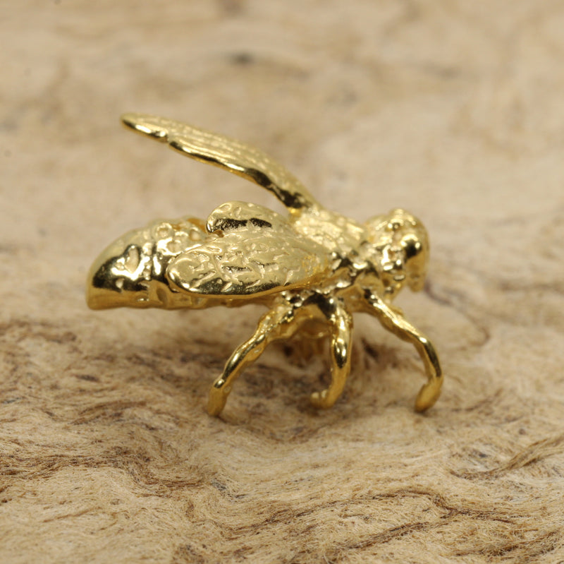 Honeybee Pin or Tie Tack in Actual Size made in 14kt gold vermeil