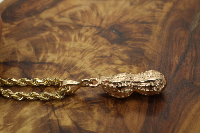 Large Gold Peanut Necklace For her made in real 14kt Gold