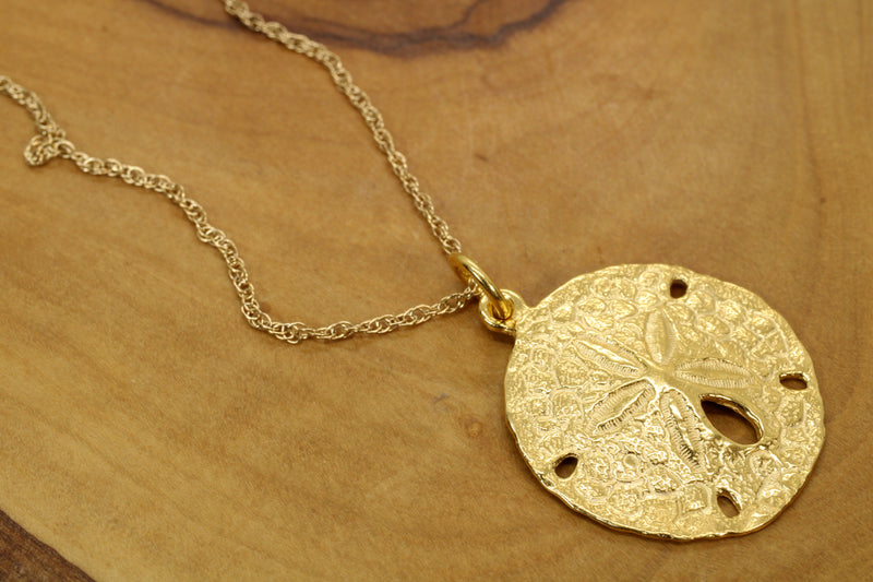 Large Gold Sand Dollar Necklace made in 14kt Gold Vermeil
