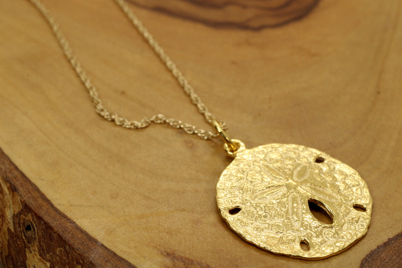 Large Gold Sand Dollar Necklace made in 14kt Gold Vermeil