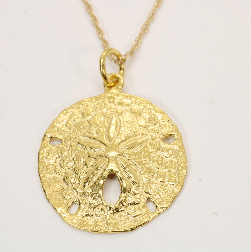 Large Gold Sand Dollar Necklace made in 14kt Gold Vermeil